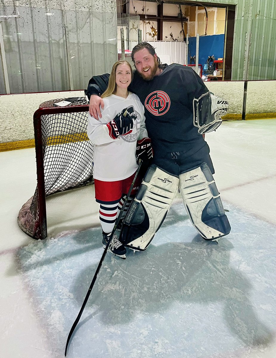 Back on the ice with my brother since last time being when we played together in high school! Still blocking every one of my shots 🥅🏒