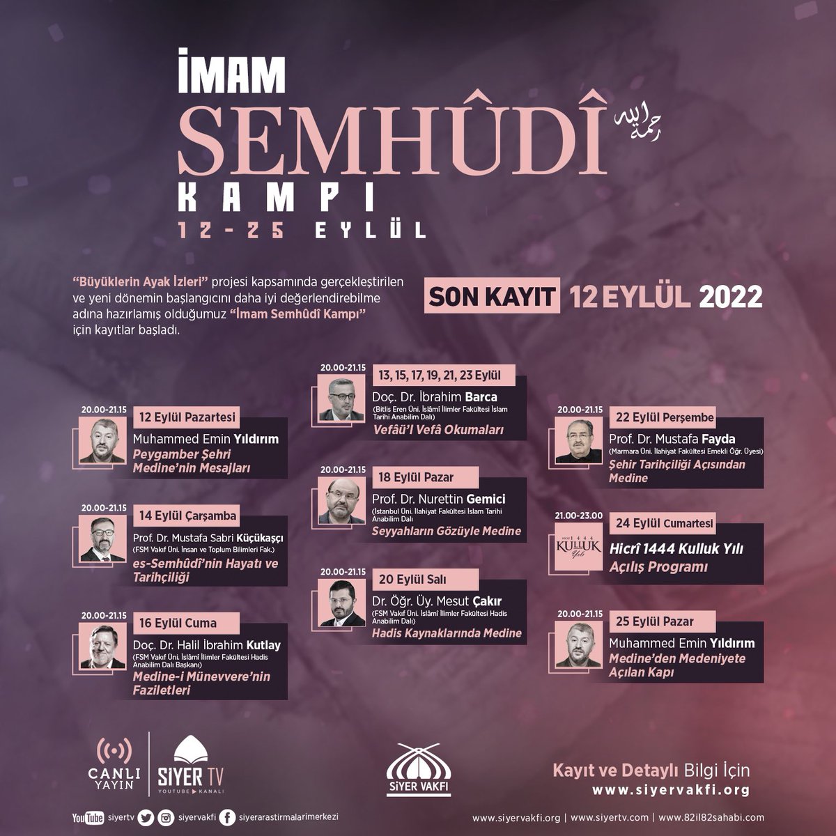 Medine'yi tanımak İslâm Medeniyeti'ni tanımaktır... Öyleyse gelin kendimize bir iyilik edelim ve bu alanda yazılmış en kıymetli eser üzerinden yapılan bu programa katılmaya gayret edelim...