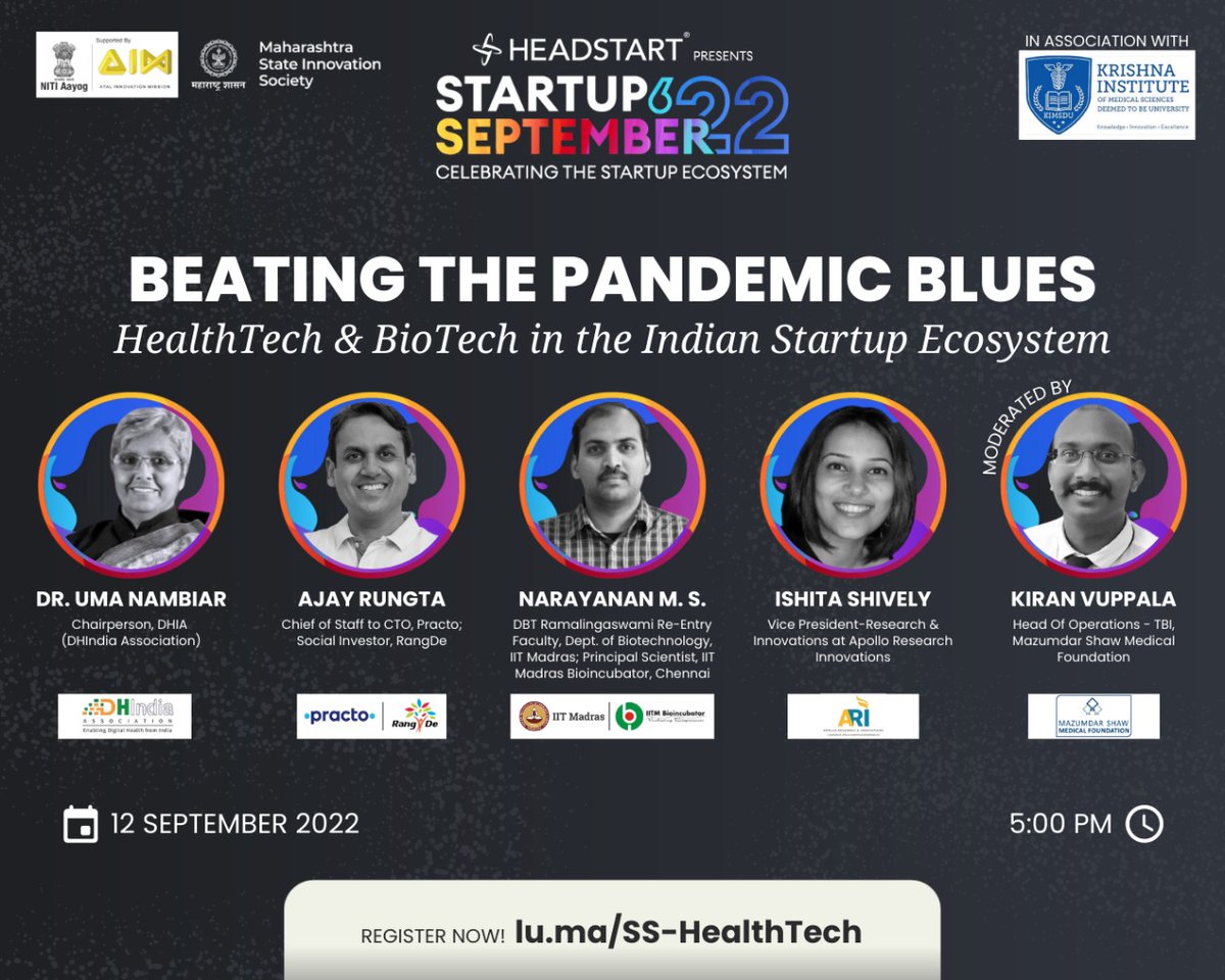 Headstart Startup September brings to you “ Beating The Pandemic Blues” 

To support the health tech startup ecosystem, Headstart in association with (KIMSDU) and SPPU Research Park Foundation brings to you (IMPACT) Conclave 2.0

REGISTER now: lu.ma/SS-HealthTech