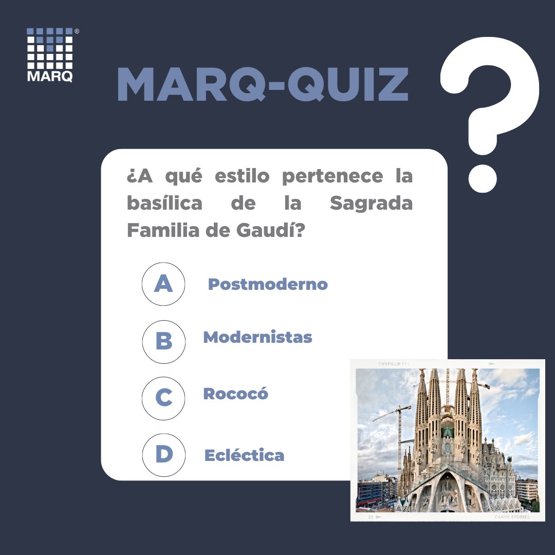 marq_mx's tweet photo. Este sábado queremos poner a prueba tus conocimientos en arquitectura con la siguiente pregunta del #MARQQuiz.

#MARQQuiz #Trivia #SagradaFamilia #Arquitectura #Gaudí https://t.co/VM2MEH4ZrW