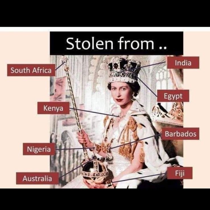 Kranti_Maharani's tweet photo. Things stolen from various countries by the Royal family of England and worn by Queen Elizabeth for her coronation. https://t.co/Ch2PmcC5i9
