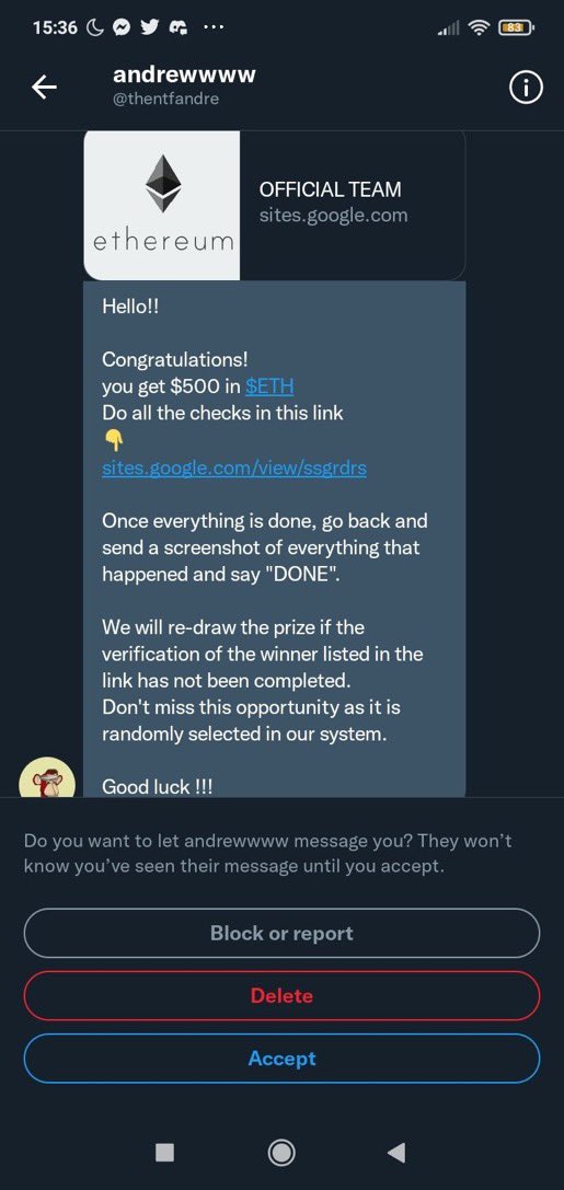 Careful with this type of DM’s! I’ll never send you links or ask you to pay fees to pay your prize. 

Stay safe, there are at least 5 other accounts pretending to be me.