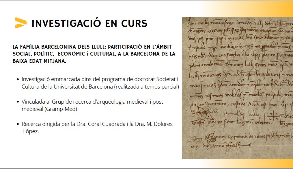 gramp_ub's tweet photo. @ElisendaCristia ens ha exposat el seu tema d’investigació: “La família barcelonina dels Llull a la baixa edat mitjana”, on s’analitzen des de qüestions relacionades amb els origens i l’ascenció social, fins a la participació en la vida política i econòmica del moment. https://t.co/WiczQkA8CU