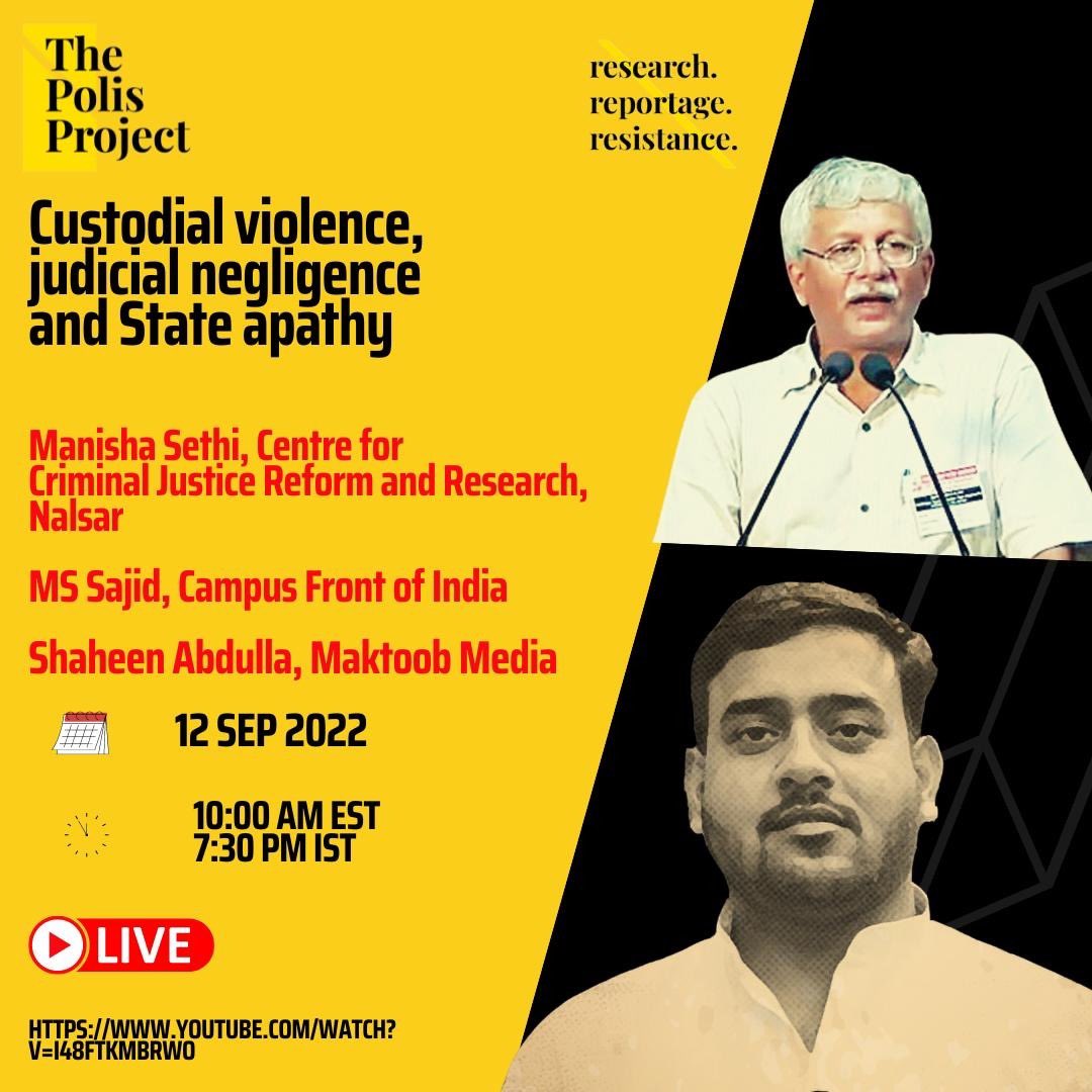 project_polis's tweet image. Denial of medical treatment is part of a larger pattern of abuse directed toward dissenters &amp;amp; political prisoners in India

Join Prof Manish Sethi, @SajidbinSayed, President of Campus Front of India, and journalist @shaheenjournal, @MaktoobMedia 

youtube.com/watch?v=I48FTK…