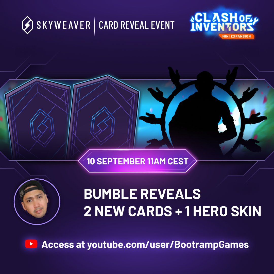 SkyweaverGame's tweet photo. Two new cards &amp; 1 Legacy Hero Skin are about to be releaved by @BootrampGames! 👀

Check it out! 👉 https://t.co/X2pKKo6fcK

#skyweaver #cardreveal #LiveStream https://t.co/fqZNCK0qpc