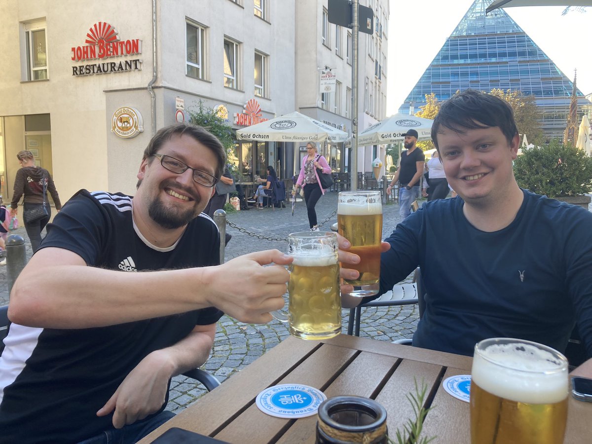 SDRobertsonChem's tweet photo. Celebrated the end of a great #MagbattIV conference by climbing to the top of Ulm Munster with @scott44broon then beers with an old friend from @remulveygroup https://t.co/FlURo6Io7w