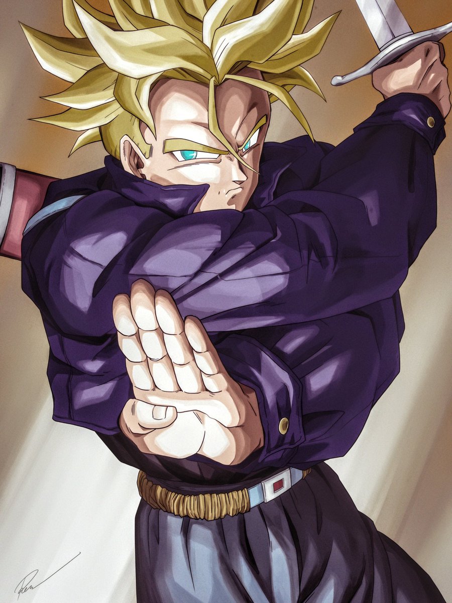 trunks (dragon ball) 1boy super saiyan weapon male focus blonde hair sword solo  illustration images