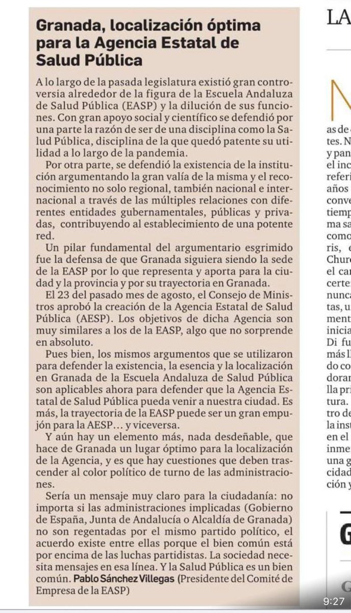 comiteeasp's tweet photo. 📍Abogamos por #Granada como localización óptima para la sede de la Agencia Estatal de #SaludPública 

@granadahoy publica hoy esta carta del presidente de nuestro Comité de empresa ✉️ https://t.co/rS0Qg0sKxX