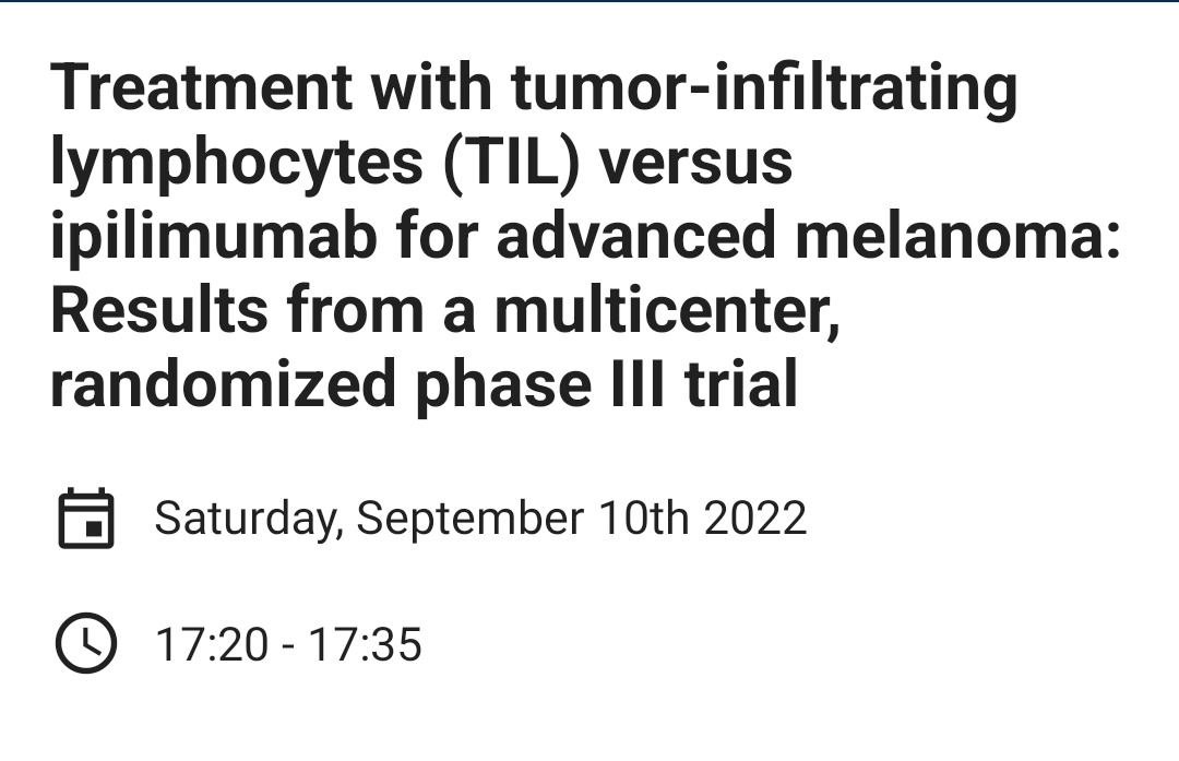 CCITdk's tweet photo. The first T cell #immunotherapy phase 3 clinical trial in solid tumors to be presented at #ESMO22, Presidential Symposium I today at 17:20. Potentially practice changing results in #melanoma from @NKI_nl and @CCITdk! @myESMO @HaanenJohn
@DoniaMarco https://t.co/sOuVyqL0UR https://t.co/fMDBv5JdUE
