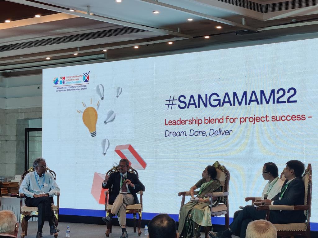 Mr.S. Ramkishore, panelist talking about being unconventional, walk the talk will definitely make a great leader.Panel discussion - Role of  leaders in Talent Management -Talent attraction, acquisition and Retention 
#Sangamam22 <a href="/KarthikPMO/">Karthik Ramamurthy</a> <a href="/pmichennai/">PMI Chennai</a>