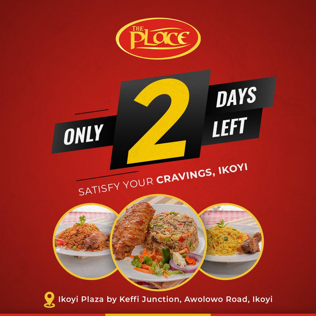 theplace_ng's tweet photo. It's 2 days to the grand opening of The Place Ikoyi Plaza 💃🏽

Join us on September 12 at Ikoyi Plaza by Keffi Junction, Awolowo Road, Ikoyi. 🎉

Its time to satisfy your cravings 🎉🎊

#theplacerestaurant
#theplacetobe https://t.co/PeRsqxBlvI