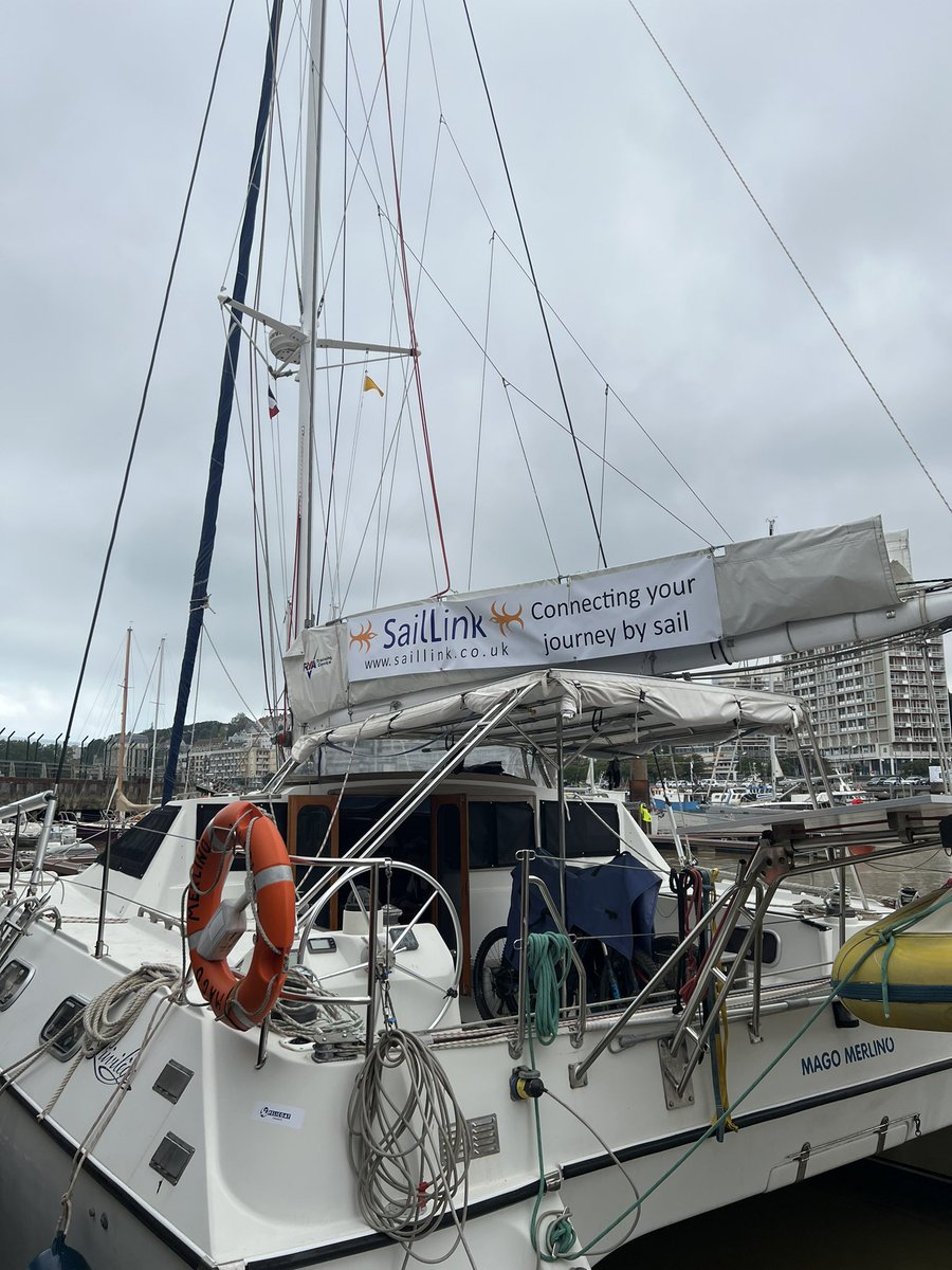 Simply_Railway's tweet photo. Welcome to the inaugural journey of Saillink who have the ambition to relaunch crossing between Boulogne sur Mer 🇫🇷 and Dover in the UK 🇬🇧 

We are the very first passengers onboard with our bikes. 

Sailink’s ambition is to provide carbon free Channel crossing https://t.co/yPti5Yje3x