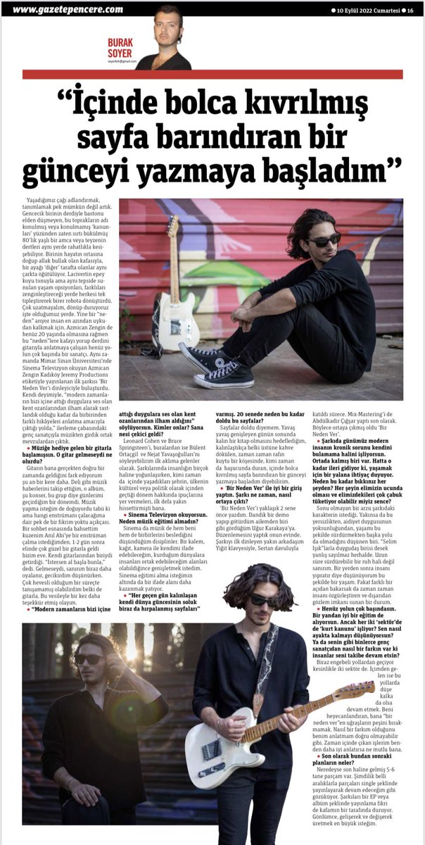 Burak Soyer ile <a href="/gazetepencere/">Gazete Pencere</a> için sohbetlendik.İlhamlar,süreç,Cohen hepsi dahil :)