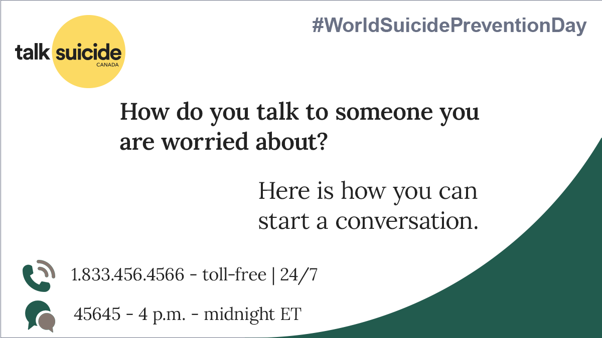 988Canada's tweet photo. Many people who are thinking about suicide want to talk about it. Here is how you can open up the conversation. (1/2)

#WorldSuicidePreventionDay #SuicidePrevention #WSPD2022 https://t.co/KHBz1Od2nE