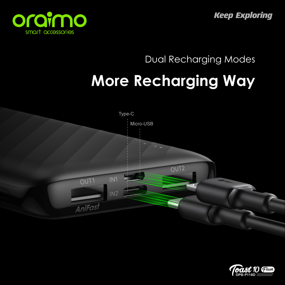 oraimo_ghana's tweet photo. With the #oraimoToast10Flash AniFast power bank, you can choose the way to recharge it😁🔥. Comes with Type-C and Micro-USB two recharging ports, you can charge it easily.
🛒Grab YOURS via https://t.co/e08z4rfcHF
#AniFast
#oraimoaccessories
#Keepexploring https://t.co/MmZ0BBdJNM