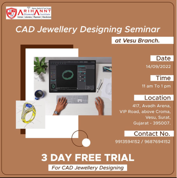 Attend this seminar on CAD jewellery designing at our vesu brand!

Clear all your doubts regarding it!
.
.
.
#cadjewelry #jewellerydesign #jewellrydesigner #jewellerydesigning #seminar #Surat #suratcity