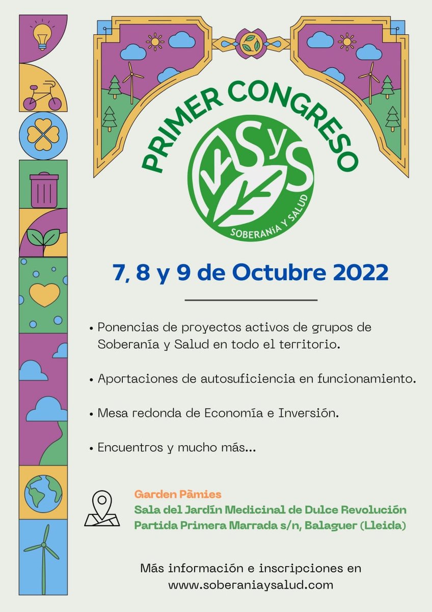 Dolcarevolucio's tweet image. 🎉 Abrimos inscripciones para el Primer Congreso Estatal de grupos de Soberanía y Salud, el próximo 7, 8 y 9 de Octubre en Balaguer (Lleida).