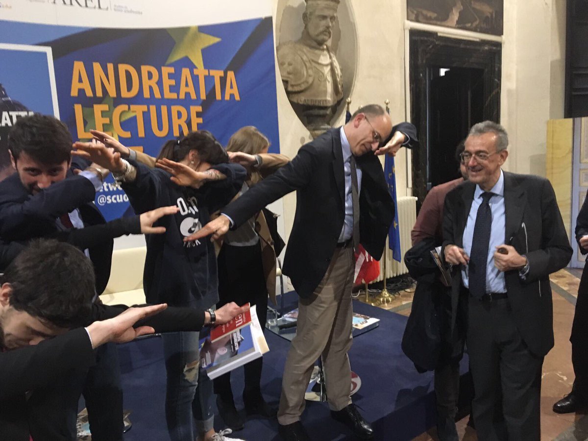 CrazyItalianPol's tweet photo. PD secretary Enrico Letta posing like the "dab dance", 2017. https://t.co/ez3i09b9iG