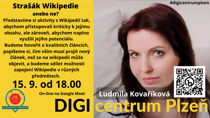 Těším se na naše první setkání v DIGI centru v Plzni. Tentokrát přivítám Lidku Kovaříkovou a společně zboříme mýty o tom, že Wikipedie do školy nepatří 😉 Setkání je pro všechny zdarma a proběhne v Google Meet. Registrace (pro zaslání odkazu) je zde fb.me/e/2GPXVBId6