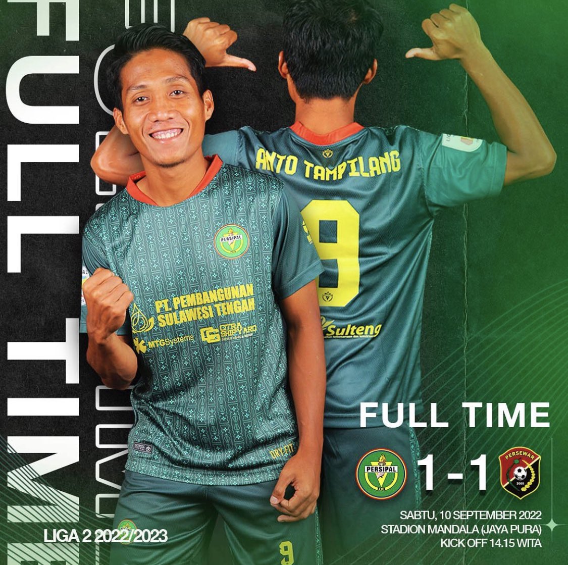 PersipalPalu's tweet photo. [Full Time] - Berakhir sudah pertandingan antara Persipal BU vs Persewar dengan skor 1-1.

Persipal BU berhasil membawa poin dari laga away kali ini walaupun sempat tertinggal lebih dulu dibabak pertama.

Alhamdulillah.

#pabetabro https://t.co/eHN7He8m8k