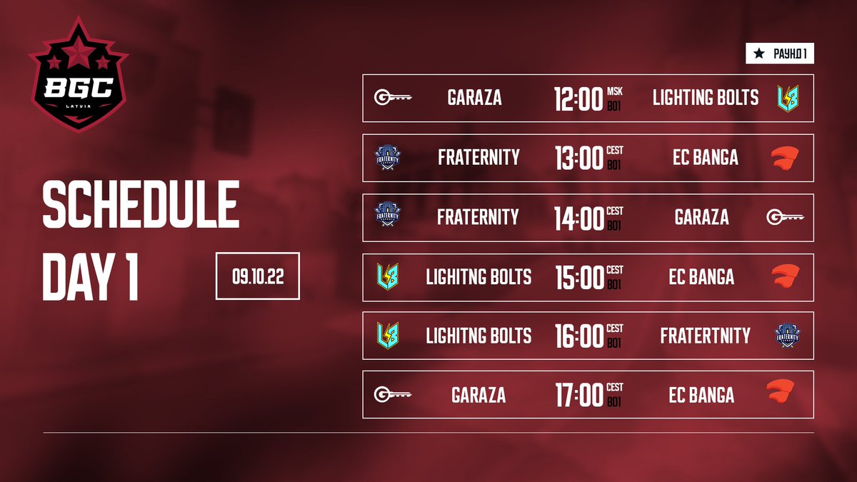 And here we go!

📺twitch.tv/bgc_studio2

#StayBGC <a href="/LIEPAJASBANGA/">EC BANGA💥</a> <a href="/GARAZAgg/">GARAZA</a> <a href="/LBoltsCS/">LightningBolts</a>  #FraternityEsports