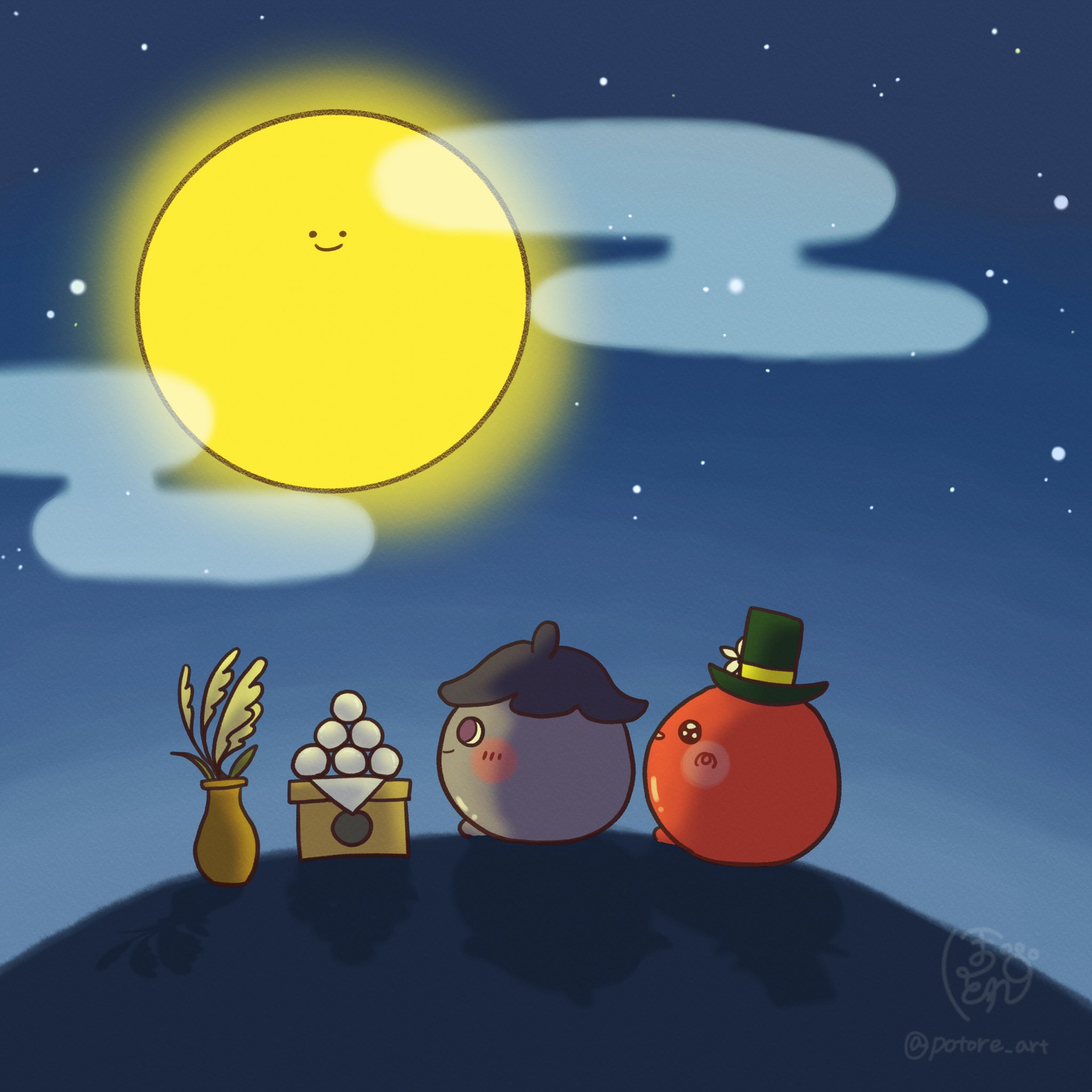 تويتر ぽとれ スタンプ作成中 على تويتر まんまるお月様 Illustration イラスト ゆるいイラスト トマト なす お月見 十五夜 イラスト好きな人と繋がりたい T Co Kb28zjoim9