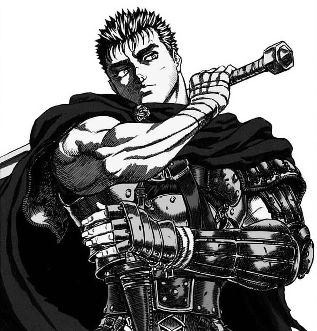 guts (berserk) 1boy male focus greyscale weapon monochrome armor sword  illustration images