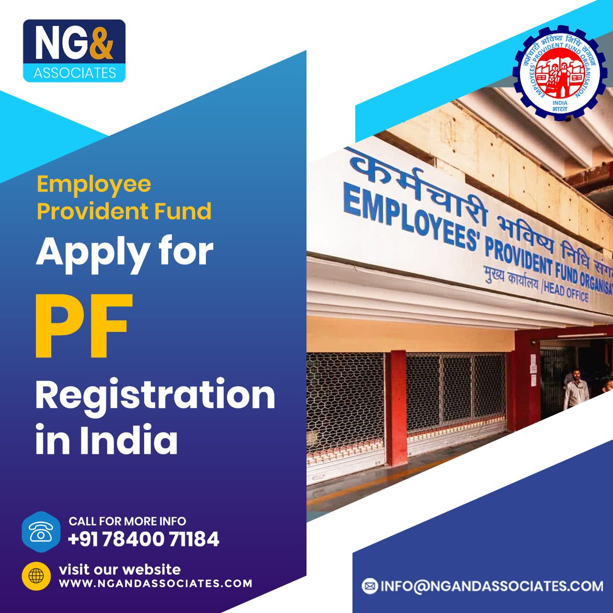 ng_associates's tweet photo. Apply for PF Registration in India
PF Registration is mandatory for all the organizations that have 20 or more employees.
Get your PF Registration !!
Call or WhatsApp: +91-78400 71184
Website : https://t.co/AhLMb86A7f
#epf #pfregistration #governmentofindia #trending #latest https://t.co/wgU6IAgJgv