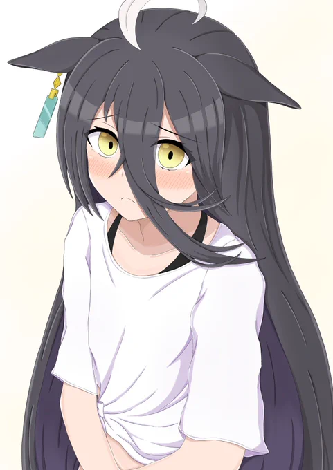 1.5周年新衣装、どうしても目線がおへそに向いてしまう……!「あまり…見ないでください……」#ウマ娘  #マンハッタンカフェ 