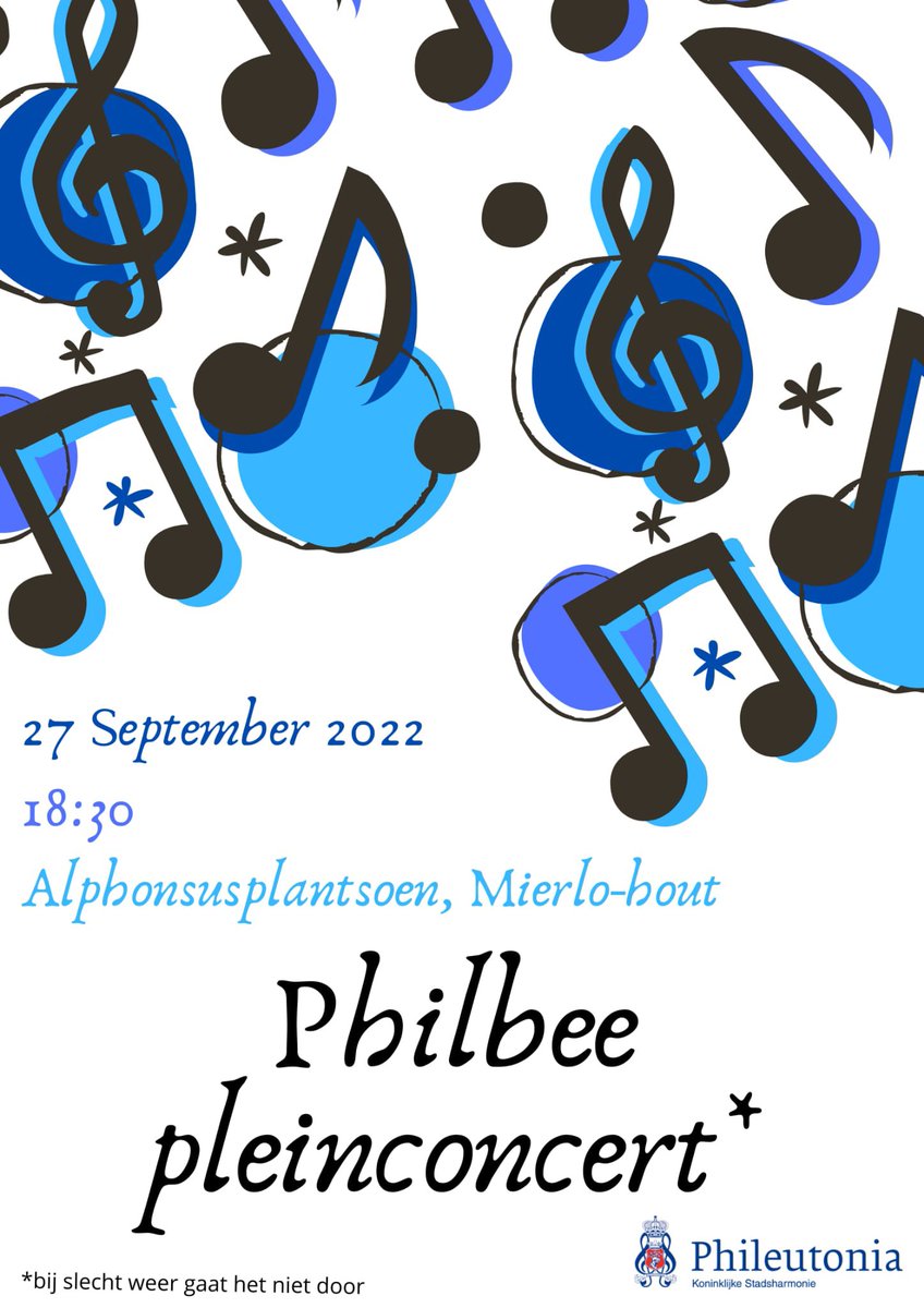 Kom gezellig kijken naar het pleinconcert! Op 27 september op het Alphonsusplatsoen om 18.30. Hopelijk zien we je daar!!