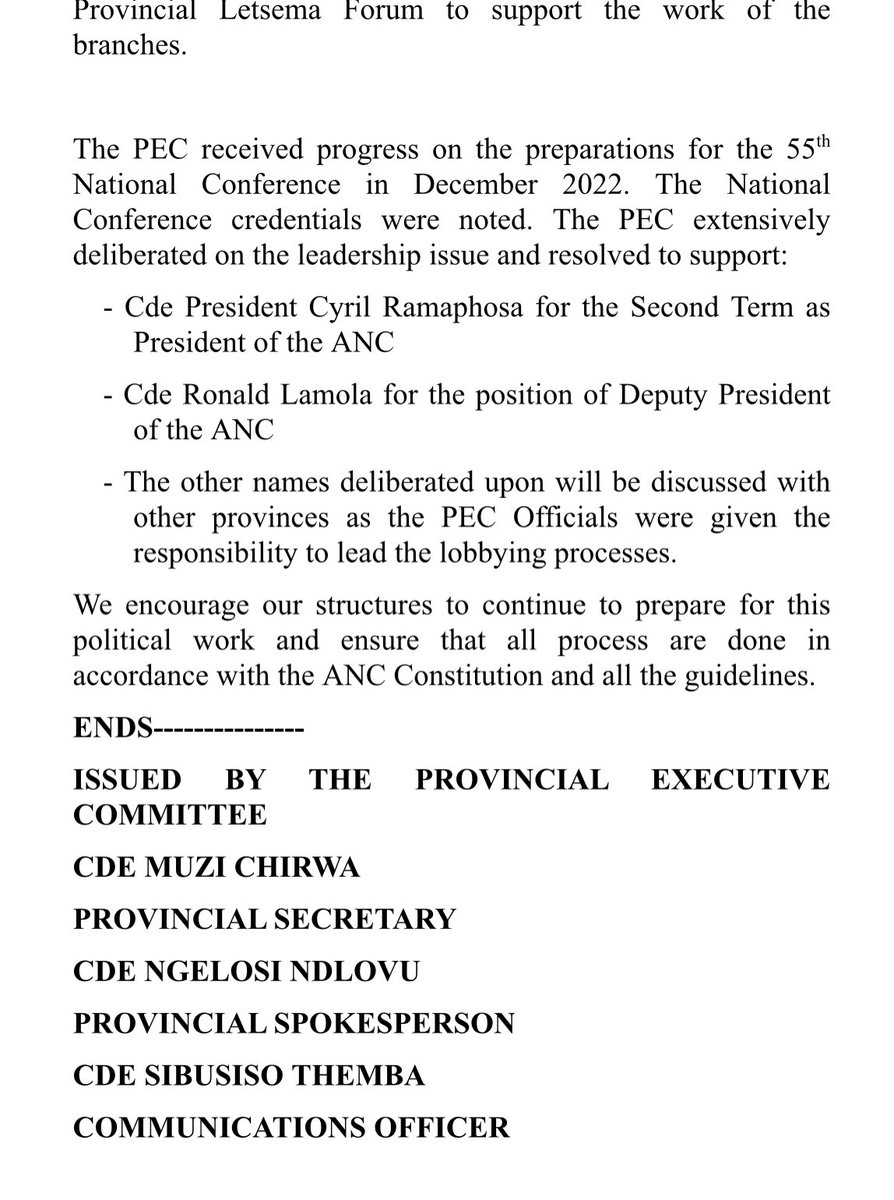 ANCRenewal22's tweet photo. Breaking news!✌🏽: Mpumalanga ANC PEC reaffirm and formally resolve #Renew22 #CR22 is unstoppable! https://t.co/4GV0NPtWFx
