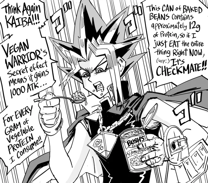Request:
Mutou Yugi eating beans.

Yu-Gi-Oh probably isn't at top of many "best illustrated manga" lists, but if you try imitating its style, you realize how complex and advanced the character forms are. And with all that detail, it's amazing this was a weekly release. 