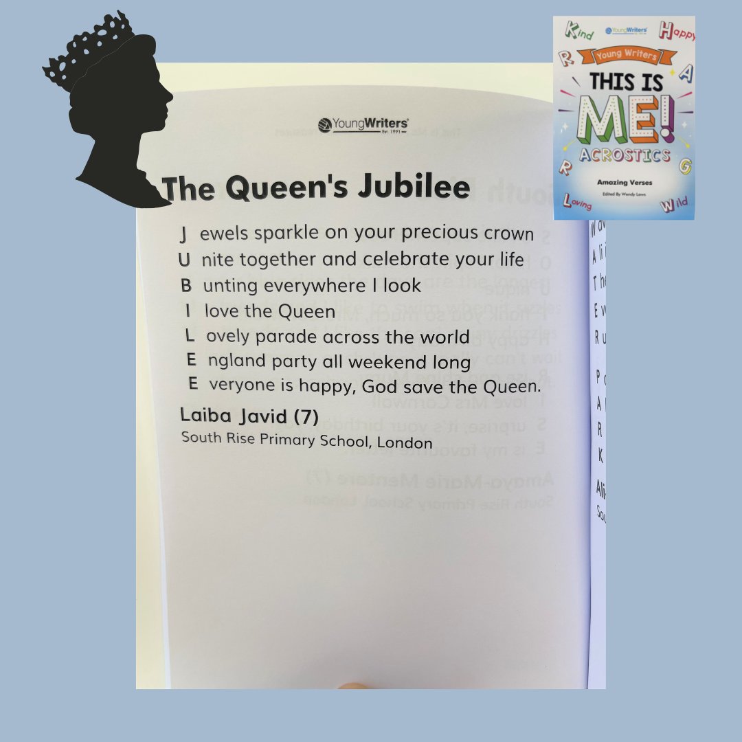 YoungWritersCW's tweet image. We thought we&apos;d share with you some of the wonderful verses young poets have written about Queen Elizabeth II in the last few years...

This one is from 7 year old Laiba Javid: