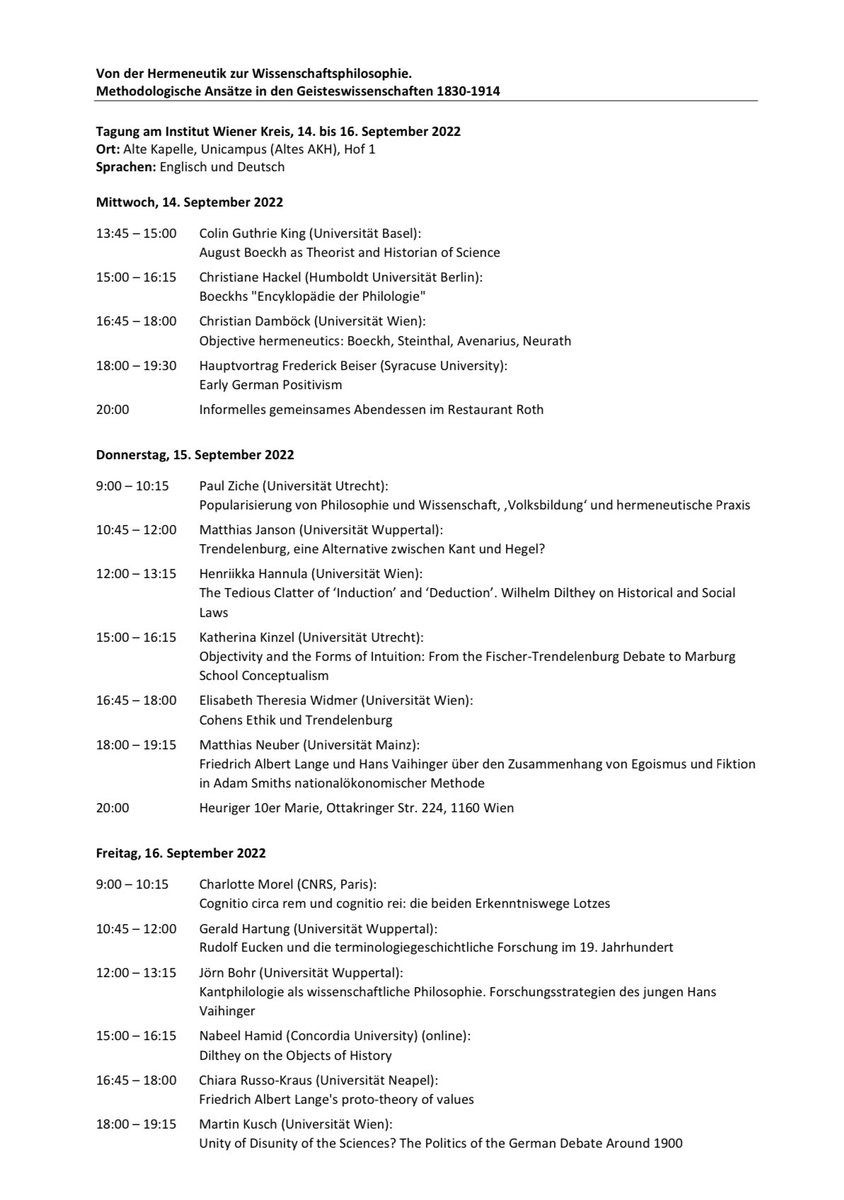 ElisabethWidme1's tweet image. Christian Damböck and Gerald Hartung organize a workshop on overlooked 19th-Century philosophers. I am excited to be part of it and I am looking forward to interesting discussions and a reunion with old friends in Vienna next week!