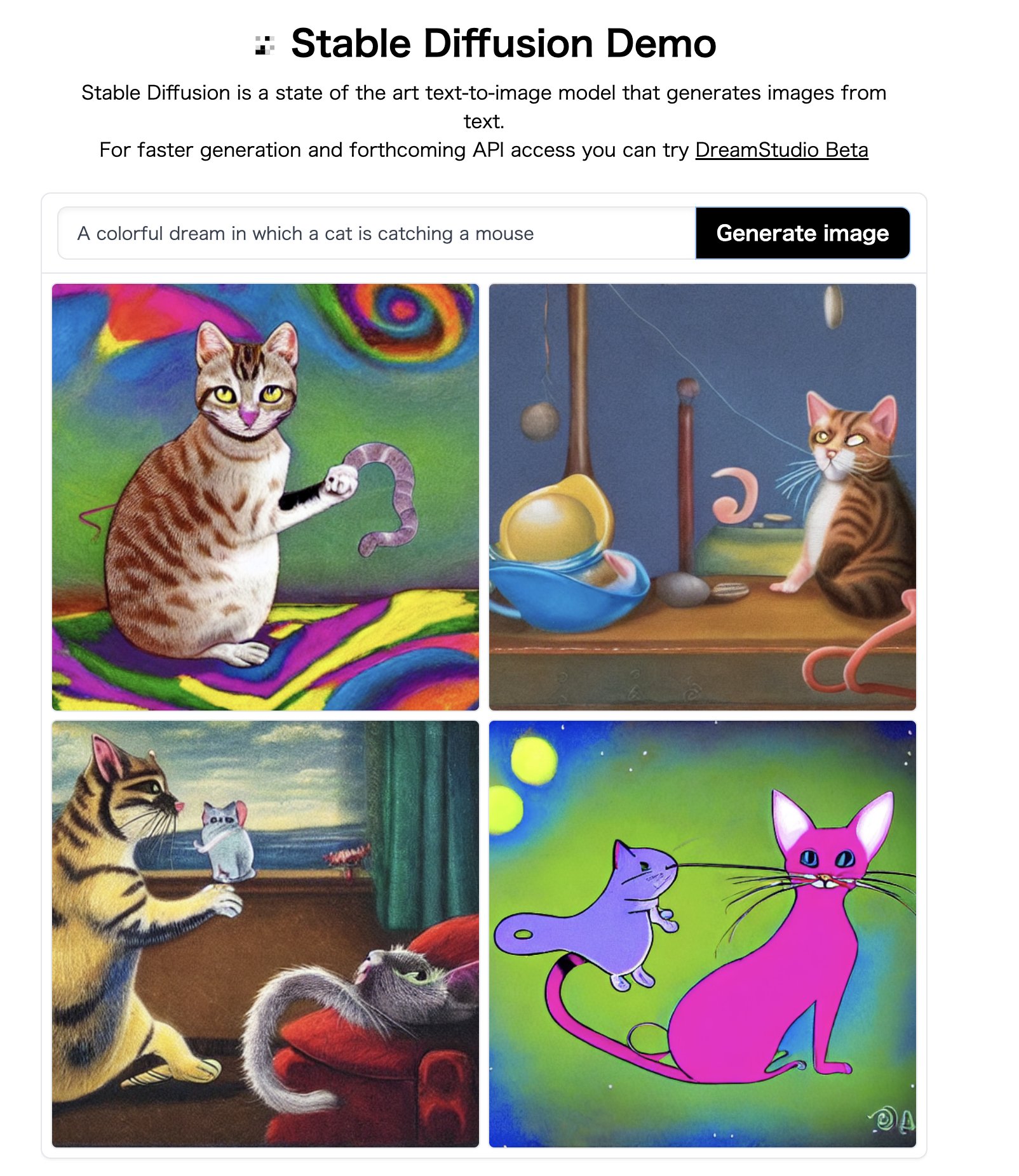 ぬまがさワタリ 画像ai Stable Diffusion に描いてもらった ネコがネズミを捕まえる夢 生成結果の例 ネコ の高い精度に比べるとネズミの方はカオスな造形になりがちなのが興味深いが ヘビみたいなのいるし やはりネット上に存在するネコ ネズミの