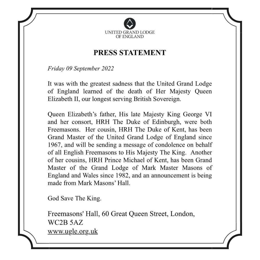Official Statement from the United Grand Lodge of England <a href="/UGLE_GrandLodge/">United Grand Lodge of England</a>