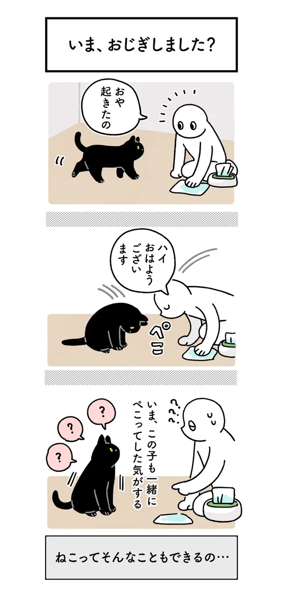 可愛すぎる！お辞儀をしたら一緒に頭を下げて、頭を撫でたら撫で返してくれた愛猫のお話を描いた猫漫画！