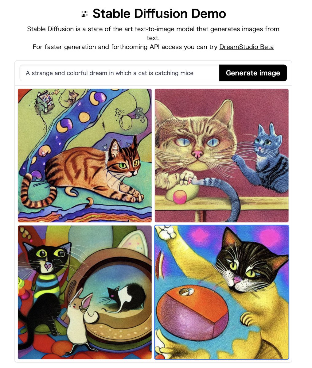 画像AI「stable diffusion」に描いてもらった「ネコがネズミを捕まえる