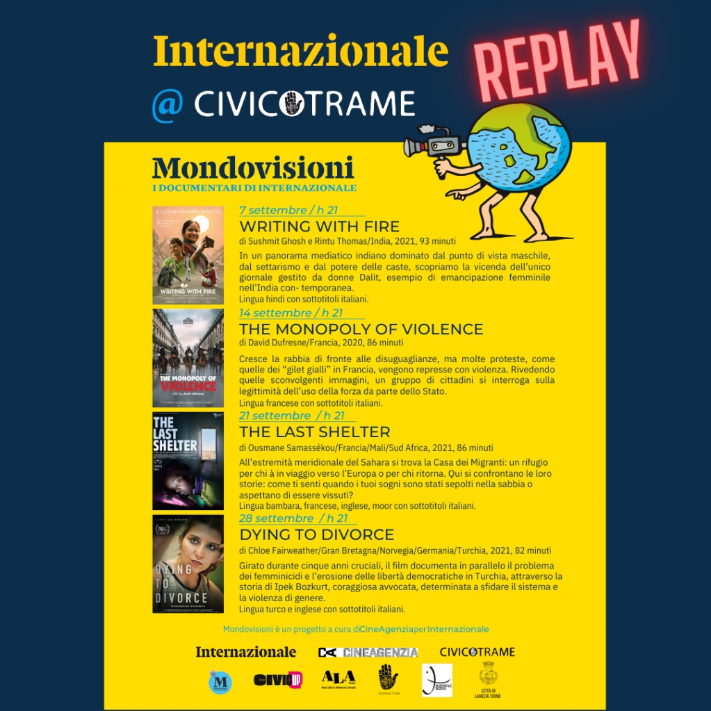 tramefestival's tweet photo. È partita la rassegna Replay – I documentari di Mondovisione 2022, un progetto di CineAgenzia per @Internazionale , nei giardini di Civico Trame. I documentari approfondiscono i temi dei diritti, delle disuguaglianze, della violenza.
Info su https://t.co/4lXg3Bznc7.#mondovisioni https://t.co/t2F52YF7f7