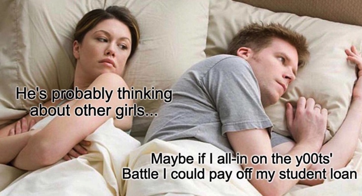 #Battlers don't cheat. ⚔️

Join our Battle on <a href="/y00tsNFT/">y00ts</a> and earn BUSD if you're opinion is right! 💰

👉 battle.cash/battle/Will-th…

#MemeOfTheDay by "Sleepyjoe" on Discord