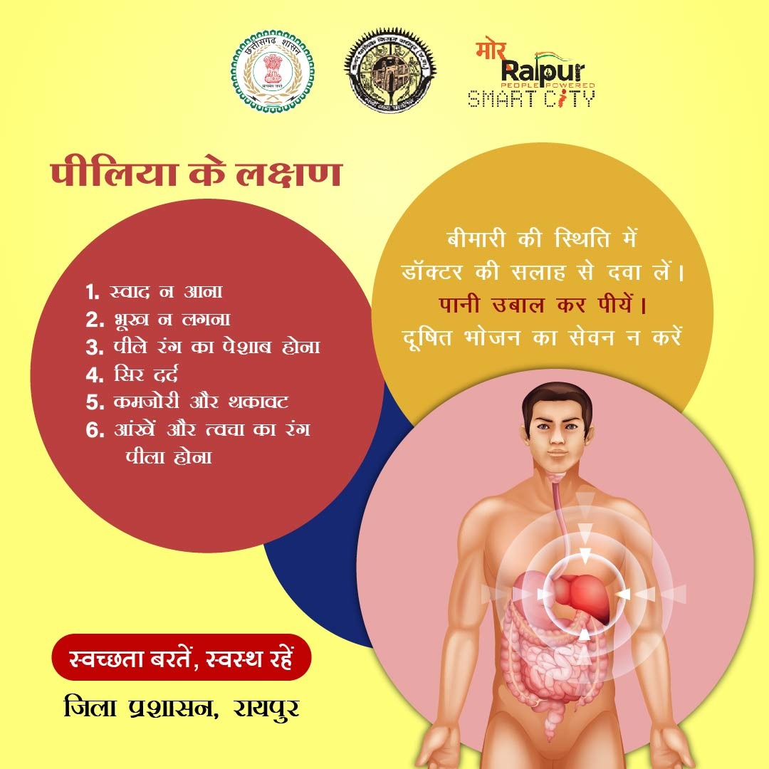 RaipurSmartCity's tweet photo. दूषित खान पान से पीलिया का संक्रमण होता है, ताजा व शुद्ध भोजन करें, पानी उबालकर पीयें।
#StaySafeStayHealthy #SwachhataJaruriHai #StayCleanStaySafe #Cleanup #Raipur
@MoHFW_INDIA @HealthCgGov @ChhattisgarhCMO @MuncipalRaipur https://t.co/YvTpW5QztB