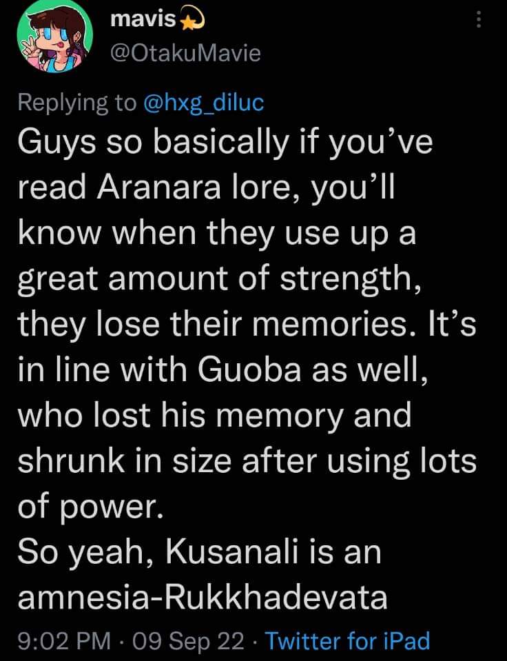 teyvattabloid's tweet photo. Kusanali is rukkhadevata

Drop theories

Credit- otakumavie

#Genshinlmpact #Genshin #genshinleaks #Sumeru https://t.co/2yio0ERgZN