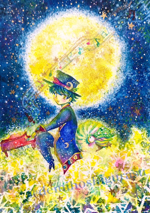 『月と夜想曲』お気に入りの満月絵というとこの作品を思い出すので再掲です。 #中秋の名月 #十五夜 
