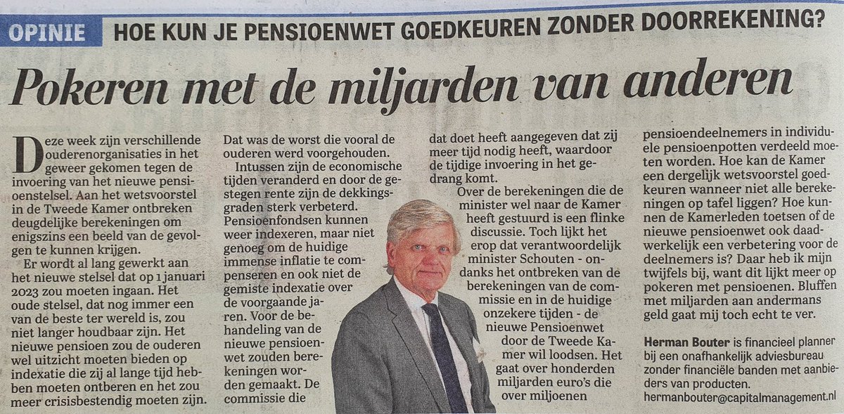 Blufpoker spelen met het geld (september 2022: 1.400 miljard euro, januari 2022: 1.800 miljard euro) van 11 miljoen Nederlanders... Je moet het gore lef maar hebben!