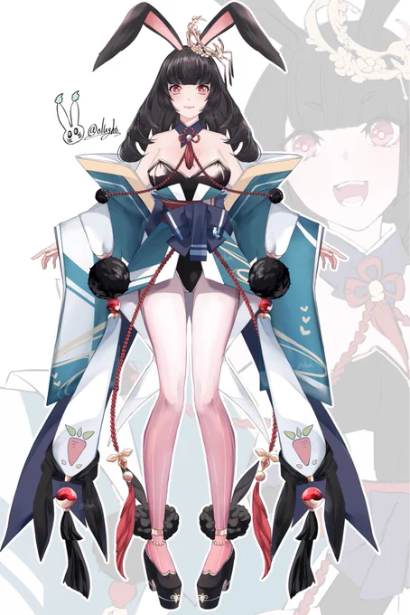 改めまして!ご依頼にて、キャラクターデザインから立ち絵まで制作させていただきました!和×バニーちゃんな、るるふ家の新しい妹ちゃんですケモ耳娘がどんどん増えていくよ… 