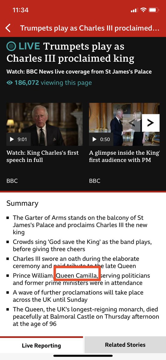 AmandaStrevens's tweet photo. Check your reporting, BBC. Camilla is not Queen. Camilla is Queen Consort. @BBCNews https://t.co/W8YxjhqiCO