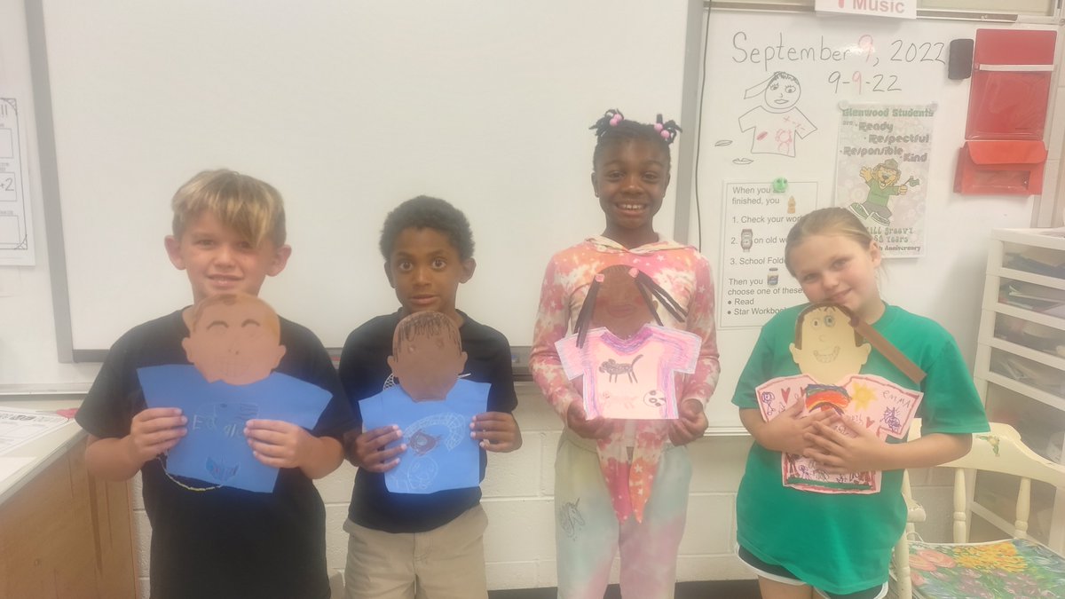 MrsGraceGreen's tweet photo. We read, "The Colors of Us" and discussed appreciating others, inside and out. Our t-shirts show things that are important to us. https://t.co/g1jPMHgSCF