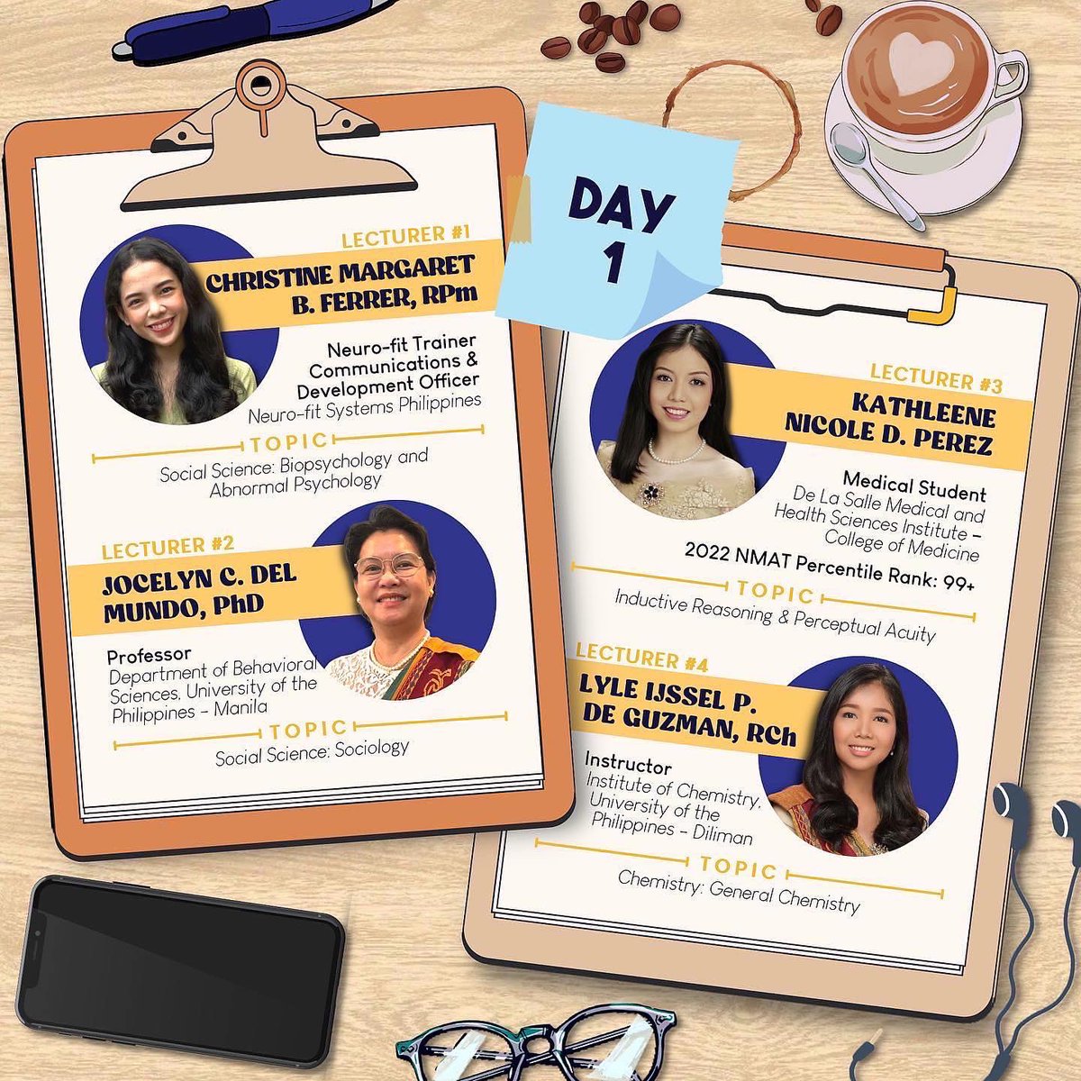 UPPMHS's tweet photo. Grab yourself a hot drink ☕️ and a dessert 🍰 because we can’t espresso how much we’ve been waiting for this! 🤩

Meet our lecturers, professors, and speakers for the NMAT Review 2022 &amp; Simulation Exam. (1/5) https://t.co/ldT4shAmmA
