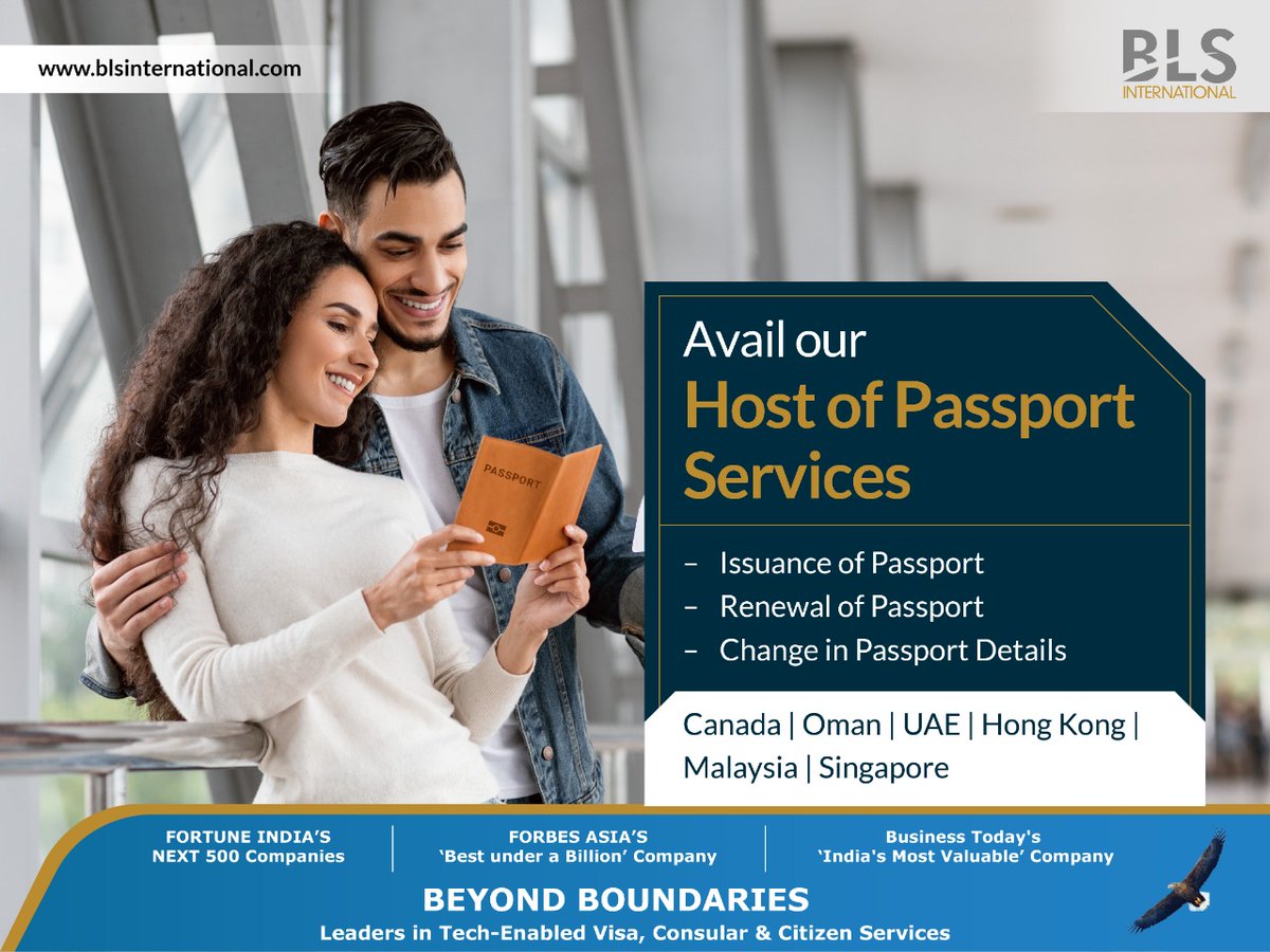 BLSintServices's tweet photo. BLS provides seamless Passport Application Services across Canada, Oman, UAE, Singapore and Hong Kong.
#BLSInternational #PassportServices #KnowBLS #passports #qualityservice https://t.co/EIWGoTbA84