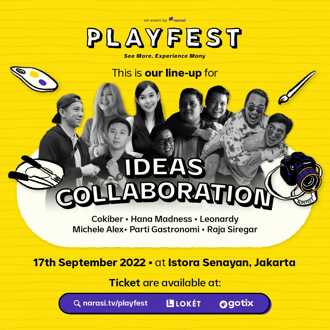playfestnarasi's tweet image. Our Lineup in Ideas Collaboration is ready to #ReactivateYourSense 🥳

Bakal banyak aktivasi dan instalasi menarik buat seru-seruan di Ideas Collaboration bareng para kreator. Can’t wait any longer!🤩 | Playfest

#Playfest2022 #ReactivateYourSense